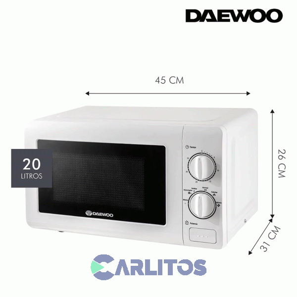 Microondas Rotativo Daewoo 20 Litros Blanco D120m