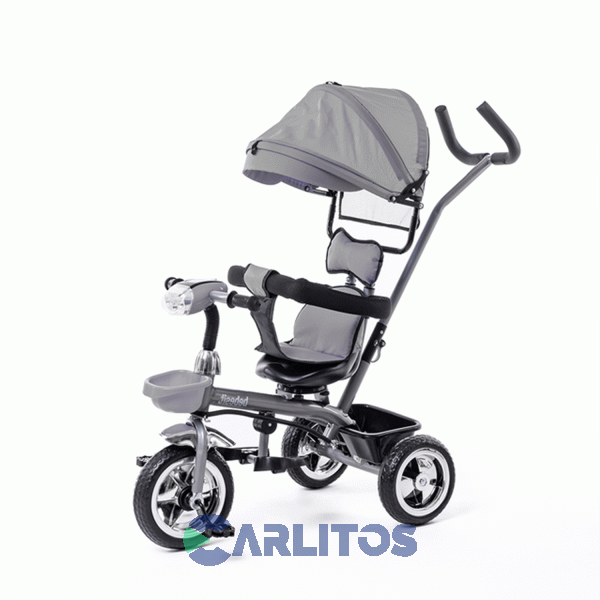 Triciclo Bebesit Con Barral Y Capota-Asiento Giratorio 360° Gris Sl-1870d Premium