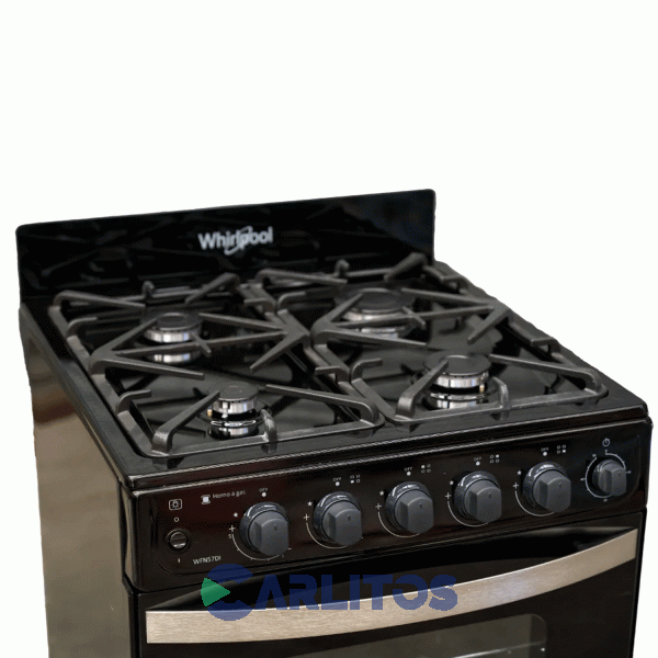 Cocina A Gas Whirpool 56 Cm Negra- 4 Hornallas Fund. Multigas  Wfn57di