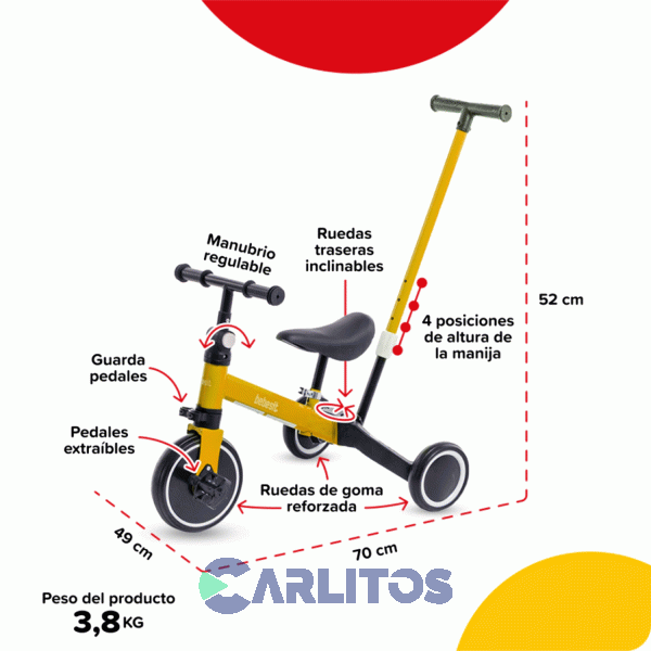 Triciclo Bebesit Con Barral De Acero Reforzado Amarillo Sl-2023-a