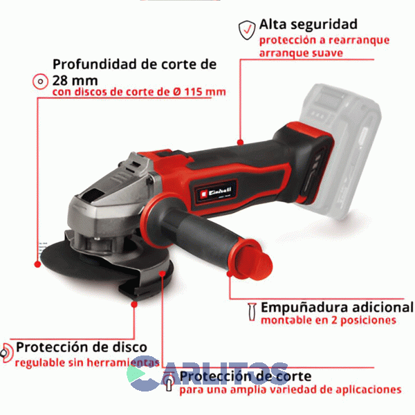 Amoladora Angular Einhell 4-1/2" Inalámbrica 18 V Te-ag 18/115-2 Li - Solo