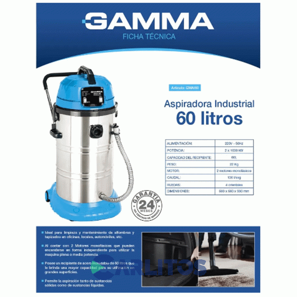 Aspiradora Professional Sistema Seco Humedo Gamma 2000 Wts Gmai60