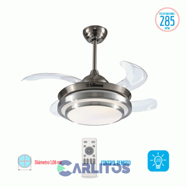 Ventilador De Techo Retractil Liliana Acero Palas Acrilico Con Led Vtha604