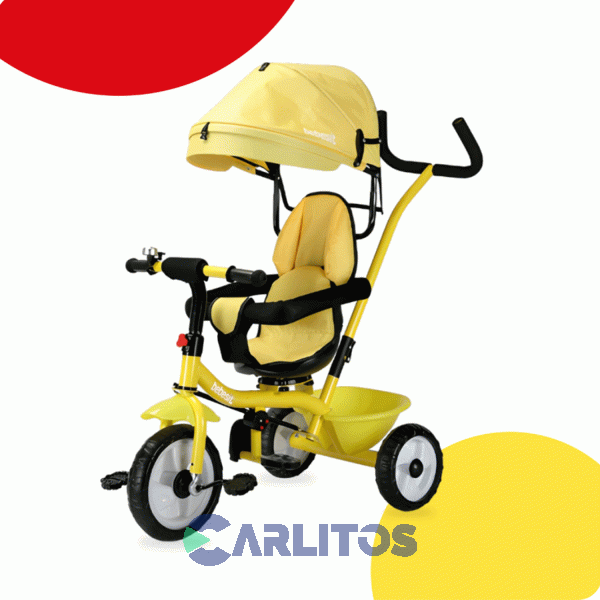 Triciclo Bebesit Con Barral Y Capota-Asiento Giratorio 360° Amarillo Sl-1870g