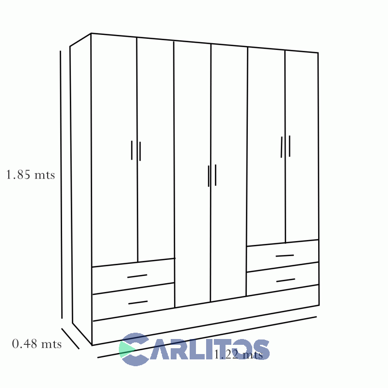 Placard 1.82 Mts 6 Puertas 4 Cajones Platinum Tabaco