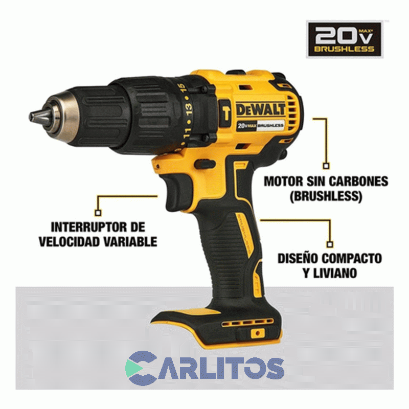 Taladro Atornillador Dewalt 13 Mm Inalambrico 20V Max VVR DCD7781D2