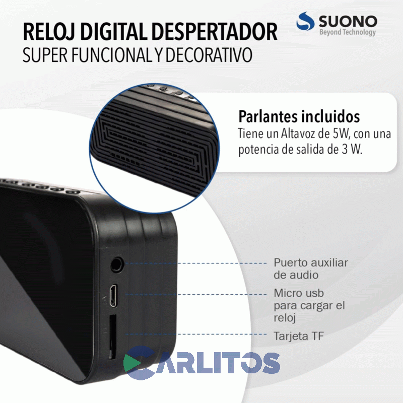 Radio Reloj Despertador Suono con Bluetooth AYV0119NEG