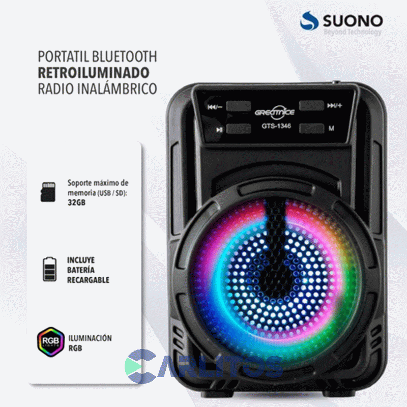 Parlante Portátil Suono Con Bluetooth Suono 5 Watts  AYV0203 / GTS-1346