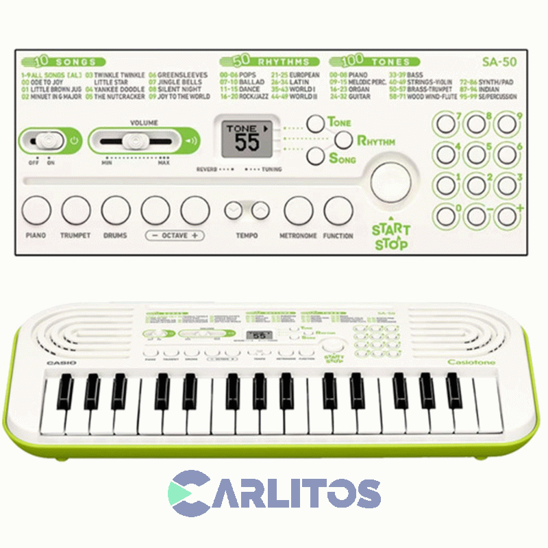 Teclado 32 Teclas Casio SA50 Blanco Con Verde