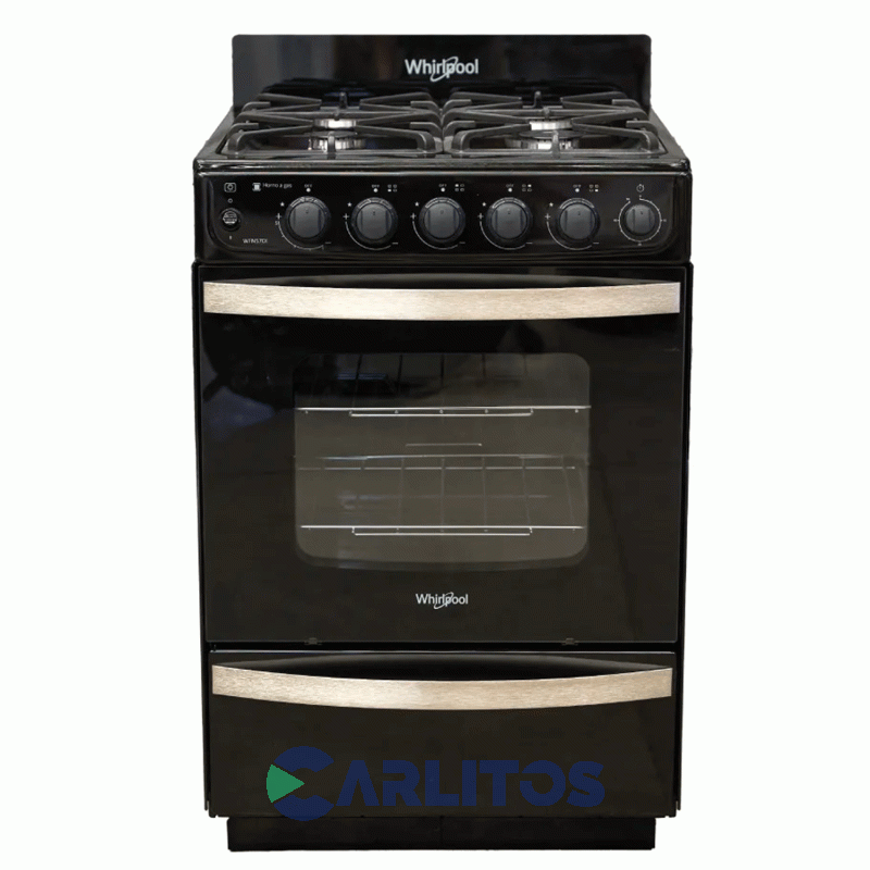 Cocina A Gas Whirpool 56 Cm Negra- 4 Hornallas Fund. Multigas  Wfn57di