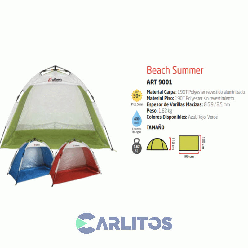 Carpa Iglú Playera Automática  Outdoors 1.90 X 1.00 X 1.10 Mts 9001 Beach Summer Verde