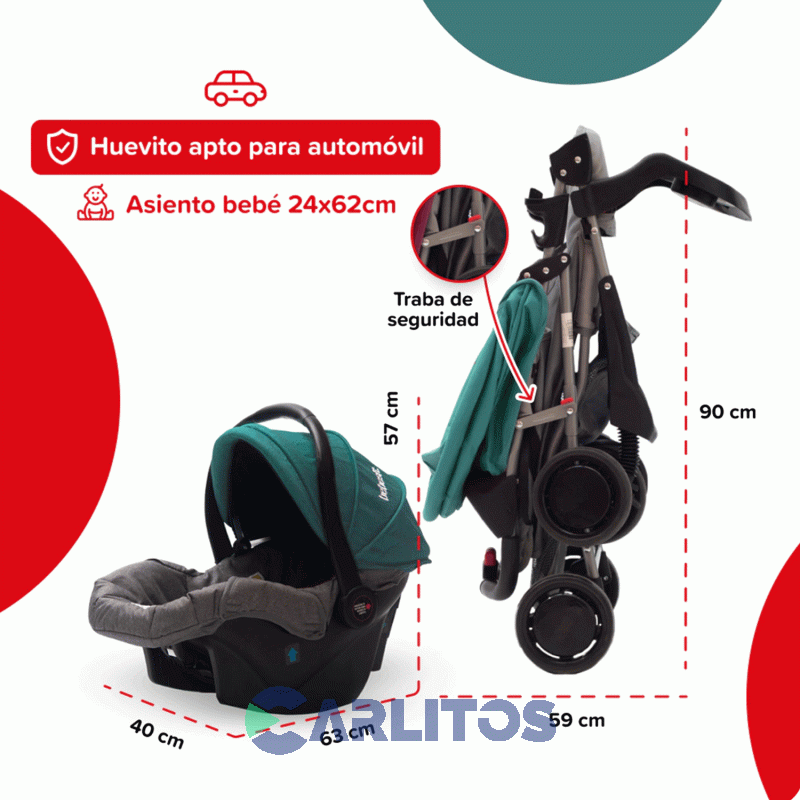 Coche De Paseo Bebesit Portabebe + Butaca 1337Ts-j Verde