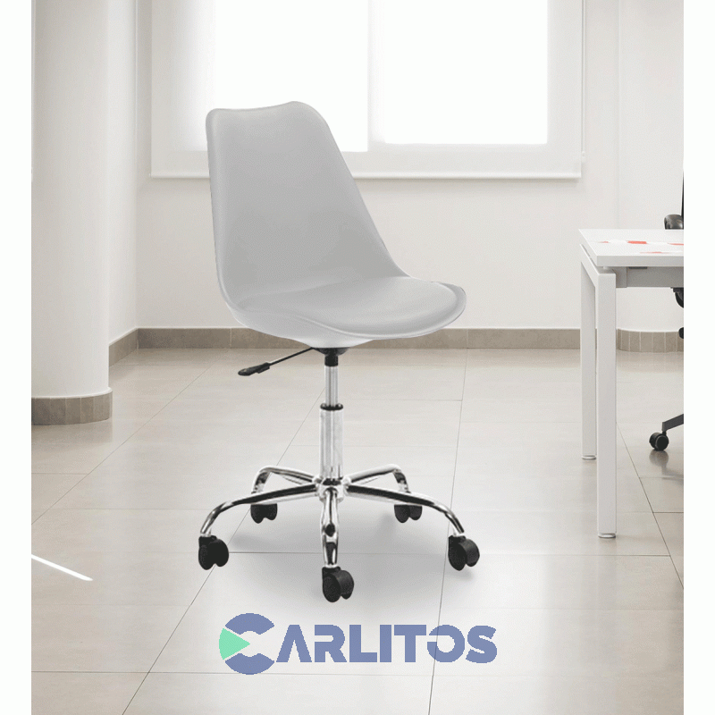 Silla De Oficina Pvc Blanca Base Cromada Garden Life